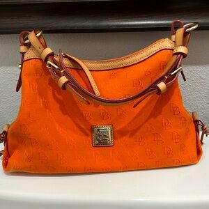 Dooney & Burke Signature Orange and Leather Shoulder Purse.